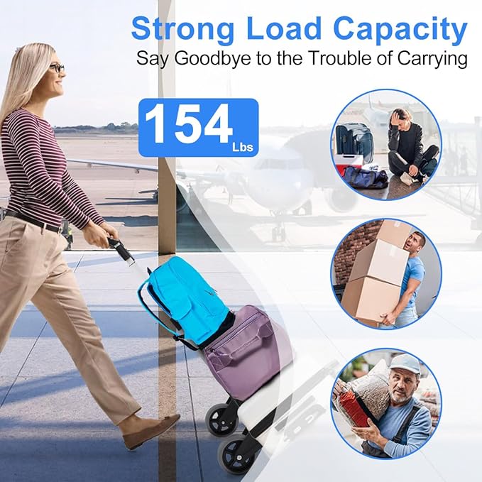Folding Hand Truck Aluminum Portable Folding Hand Cart 155lbs Capacity Hand Cart and Dolly Ideal for Home, Auto, Office, Moving, Travel, Shopping