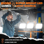 21000 Lumen Work Lights with Stand, 3 Adjustable Head LED Work Light, with Adjustable and Foldable Tripod Stand, Waterproof Lamp with Individual Switch with 6500 Kelvin Color (3-Head-Orange)