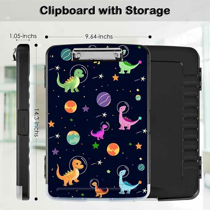 Clipboard with Storage,Office Supplies Nursing Clipboards Folder with Pen Holder Plastic Storage ClipBoard Foldable for Teacher Nurse,Dinosaurs Planet