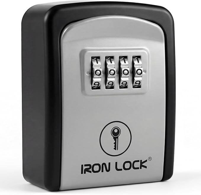 Iron Lock® Wall Mount Key Lock Box – Waterproof Heavy Duty Metal Lock Box for Keys with 4-Digit Combination & Resettable Code – Outdoor/Indoor Key Safe for Home, Office & Airbnb (Grey, Small)
