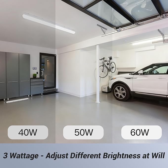 JTT 4FT LED Vapor Tight Light, 60W/50W/40W IP65 Waterproof LED Outdoor Indoor Shop Light 6000K/5000K/4000K CCT, Vapor Proof Fixture for Garage Shop Basement Barn Car-Wash, 6-Pack ETL