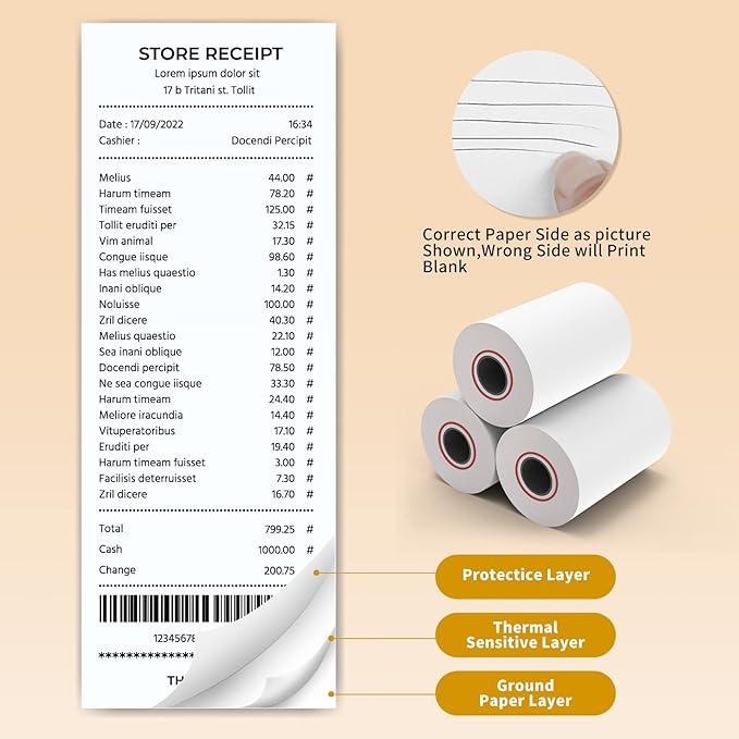 MFLABEL® 50 Rolls Thermal Paper (2 1/4" x 85') - POS Receipt Rolls for Cash Register, Credit Card Terminal, Square Reader, Clover & More | High-Sensitivity 48g Thermal Paper, BPA-Free, Sharp Print