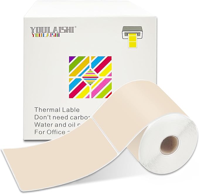 3 X 5 Inch Printable Waterproof Rectangle Color Coding Labels, 300 Per Roll Adhesive Color Coding Stickers for Bar-Codes, Address, Small Business Labeling, Light Brown