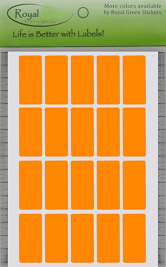 Royal Green Rectangular Color Labels 1.57 inch x 0.75 inch - Rectangle Color Coding Stickers in Neon Orange (40mm x 19mm) - 100 Pack