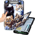 File Clipboard Storage with Pen Holder High Capacity Plastic Nursing Clipboards File Folder Storage Box Clipboard with Heavy Duty Clips for Teacher,Doctor,Offices-Cute Cat