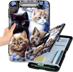 File Clipboard Storage with Pen Holder High Capacity Plastic Nursing Clipboards File Folder Storage Box Clipboard with Heavy Duty Clips for Teacher,Doctor,Offices-Cute Cat