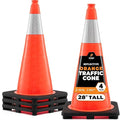 Xpose Safety 28 Inch Orange Traffic Cones with 6" Collar - 4 Pack Multipurpose PVC Plastic Safety Cone for Parking, Soccer, Caution, Kids and Construction - DOT Approved