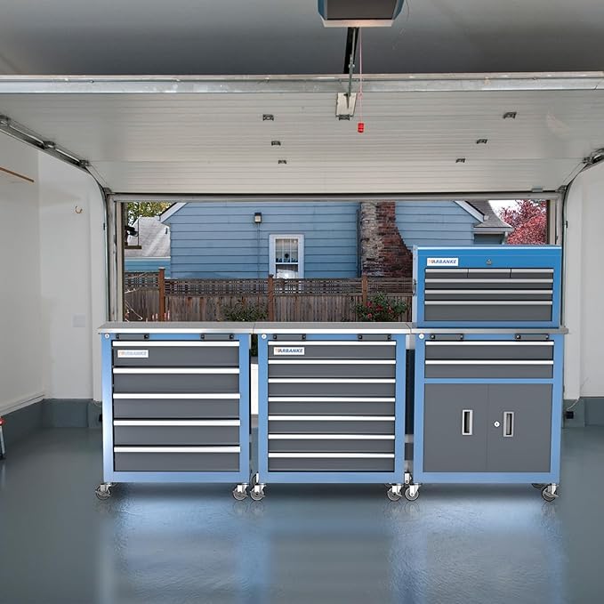 LARBANKE Tool Chest Combination with 3 Different Types,Rolling Tool Chest with Stainless Countertop,360°Wheels and Foot Pads,Tool Cabinet with Connection Buckle,Can Connect Together