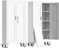 61" H Metal Garage Storage Cabinet, Rolling Tool Cabinet with 2 Doors and Wheels, Locker Steel Cabinet with 3 Adjustable Shelves, Organization Cabinet for Garage,Office,Home,Gym,School（White）