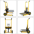 Foldable Hydraulic Lift Dolly, 450LBS 36" Pallet Stacker, 2-in-1 Hand Truck & Flatbed Cart, Adjustable Forks, 10" Rubber Wheels, Foot Pump, for Warehouse Garage Workshop