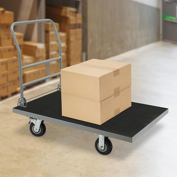 Heavy Duty Foldable Platform Truck Cart with 4 Wheels,44'' L x 28'' W Steel Rolling Flat Cart Push Cart Dolly Large Hand Truck Dolly 2500LBS Capacity Moving Hand Dolly for Groceries,Garage,Warehouse
