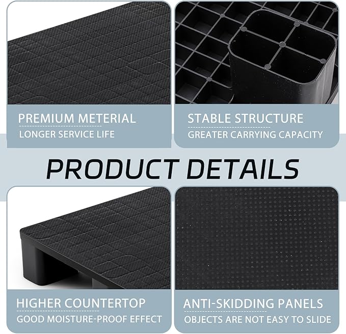 1 Pcs Plastic Pallet for Basement Storage Easy Stack Lightweight Floor Pallet Display Flooring Room Supermarket Christmas, Support up to 2000 Lbs (31.5'' L X 24'' W X 4.7'' H,Black)