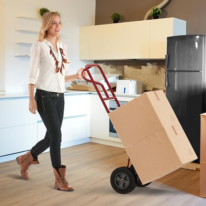 Goplus Hand Truck, P-Handle Hand Truck Dolly w/770LBS Capacity, Vertical Loop Handle, 10” Rubber Wheels, 14.5”x 8.5” Foldable Nose Plate, Heavy Duty Metal Dolly Cart for Lifting, Stairs