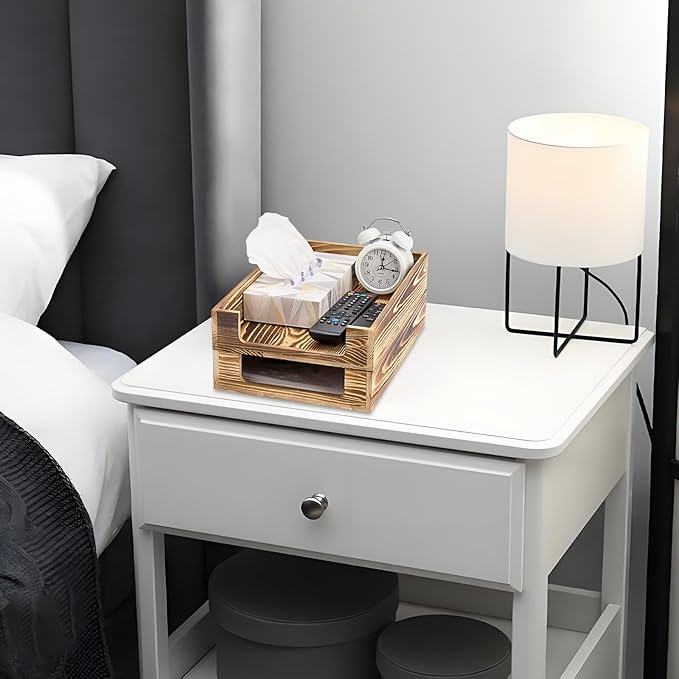 BTSKY 2PCS Vintage Wood Letter Tray with Anti-Slip Bars, Stackable A4 Paper Document File Organizer, Solid Wood Desktop Office Desk Storage Holder for Office and Home