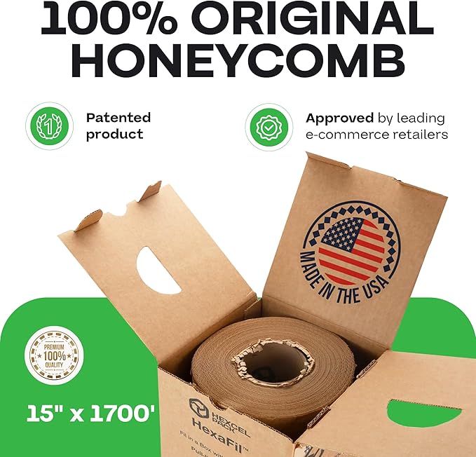 IDL Packaging HexaFil Honeycomb Packing Kraft Paper 15" x 20400" (1700 ft) in Self-Dispensed Box - Patented Cushioning Box Filler for Void Filling, Moving, Shipping - Alternative to Bubble Plastic
