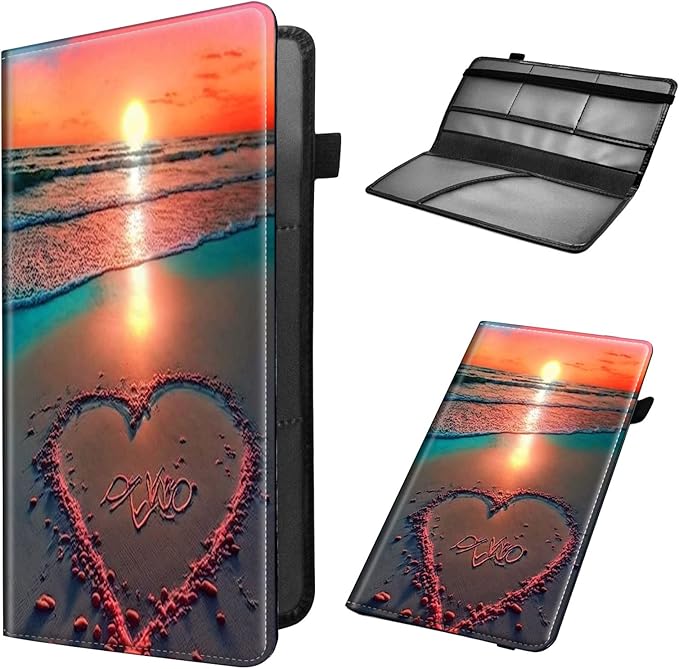 Car Registration and Insurance Holder, Leather Car Glove Box Organizer, Cool Car Accessories for ID, Driver's License Cards & Essential Document,business cards,Men&Womengold orange sand sunset