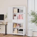 73" Metal Garage Storage Cabinet with Wheels， Rolling Tool Storage with Locking Doors， Adjustable Shelves and Drawer, Heavy Duty Steel Tool Cabinet for Garage, Warehouse, School(White)