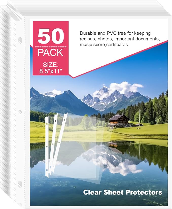 50-Pack Heavy Duty 8.5"x11" Sheet Protectors - Top-Loading Acid-Free & Waterproof for Photos, Certificates, School, Office, Legal Documents, Medical Records, Teachers, Artists (50)