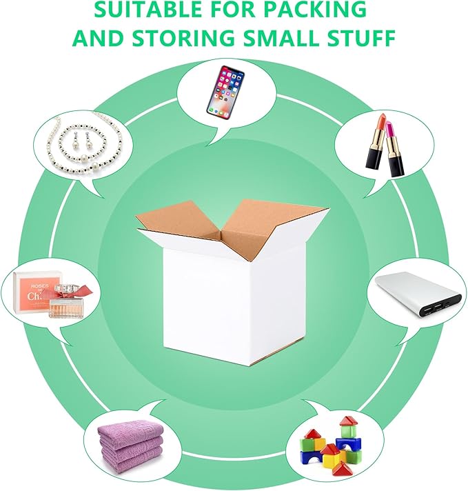 6x6x6 Small Shipping Boxes Set of 40, White Corrugated Cardboard Box for Small Business for Mailing Packaging Gifts