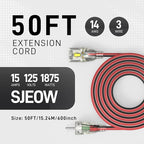 50FT Medium Duty Outdoor Extension Cords, 14/3 Gauge Electrical Wire Cable, 15 Amp Waterproof, LED Lighted Locking Plug for Indoor and Outside Use, Power Cord ETL Certified