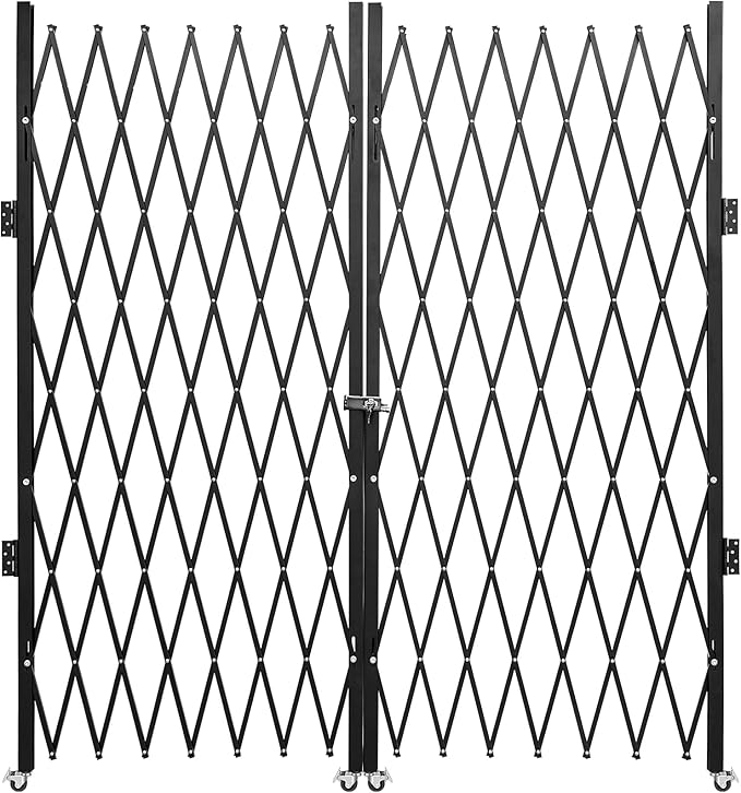 VEVOR Double Folding Security Gate, 87" H x 150" W Folding Door Gate, Steel Accordion Security Gate, Flexible Expanding Security Gate, 360° Rolling Barricade Gate, Scissor Gate or Door with Keys
