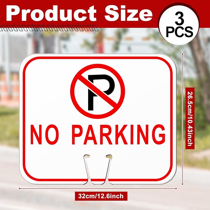 Geetery 3 Pcs No Parking Signs Traffic Cone, 12.6 x 10.43 Inches Plastic Traffic Cone Top Warning Sign for Road Barricade Outdoor Construction Waterproof