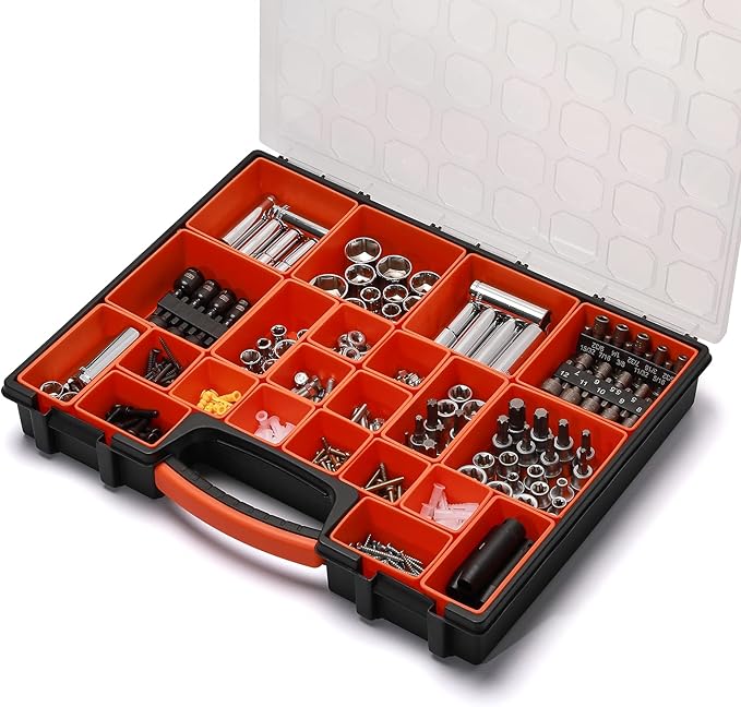 AIRTOON Multi-Purpose Toolbox, Professional Organizer with 24 Bin Compartments, Box Organizer for Hardware, Screws, Bolts, Nuts, Nails, Tools, Arts