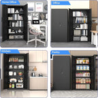 Metal Garage Storage Cabinet with Lock, 71" Tall Steel Storage Locker with 4 Adjustable Shelves, Heavy Duty Metal Cabinet for Garage, Office, Home, 31.5”W × 16.5”D, Black