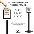 Floor Standing Sign Frame with Steel Low Profile Base, 14 inches by 22 inches Vertical Sign Frame, Black Post