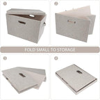 Large 17" 36 Quart Collapsible Stackable Storage Bins with Lids, 5 Packs Beige Linen Fabric Closet Boxes with Lids, Storage Cube Baskets Container Organizers for Bedroom Office(17 x12 x11)