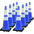 Fluorescent Orange/Green PVC Traffic Cones, Heavy Black Base Parking Lot Cone Structurally Stable Weatherproof Road Construction Safety Cones (8, Blue, 28" Large)