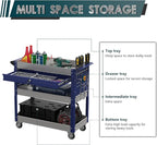 3 Tier Rolling Tool Cart on Wheels with Locking Drawer - Metal Service Cart Industrial Utility Cart for Mechanic - 350 LBS Mobile Storage Organizer for Garage. (Gray-Blue)