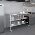 AmGood Stainless Steel Work Table with 2 Shelves and Casters | Metal Utility Table On Wheels (Stainless Steel Work Table with 2 Shelves + Casters, 60" Long x 30" Deep)