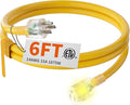 HUANCHAIN 6 ft 14/3 Gauge Heavy Duty Outdoor Extension Cord Waterproof with Lighted, Flexible Cold Weather 3 Prong Electric Cord Outside, 15A 1875W 125V 14AWG SJTW, Yellow, ETL Listed