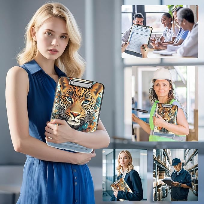 Clipboard with Storage Box & Pen Holder,Heavy Duty Clip Boards 8.5x11 for Nursing,High Capacity,School & Office Supplies,Leopard Floral