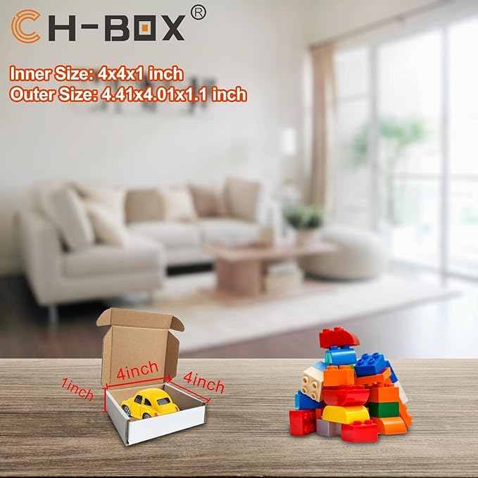 4x4x1'' Small Shipping Boxes (Inner Size) 25 Pack, Corrugated Cardboard Mailers for Small Business, White (CM441-25)