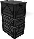 SIDIO CRATE Starter Pack - Two Full Size and One Half Size SidioCrate, Stackable Outdoor Organizer Storage Bins with Clear Lid and Dividers - Black