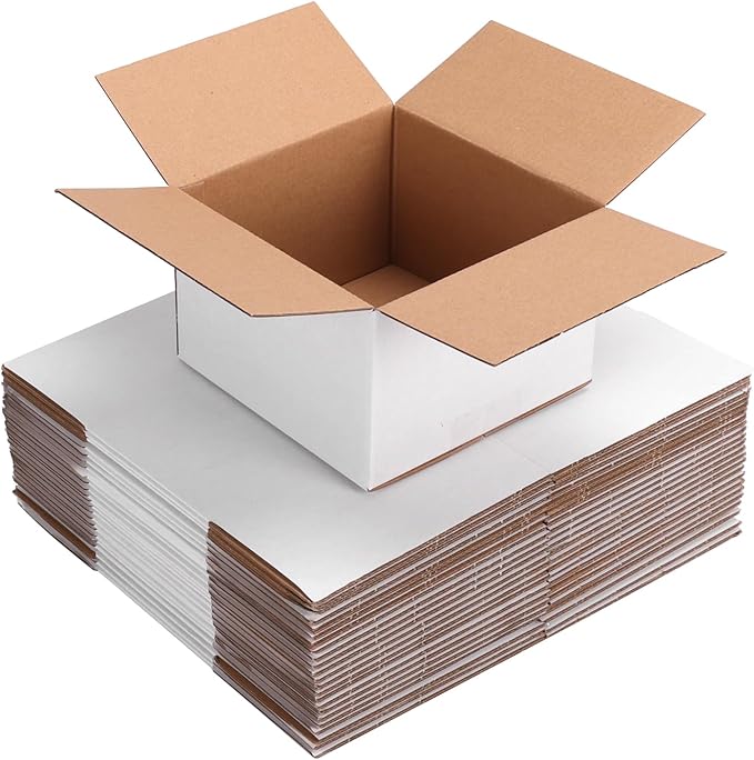 25 Packs Small Shipping Boxes 8x8x6 Inches, White Corrugated Cardboard Box for Shipping, Packing, Business, DIY