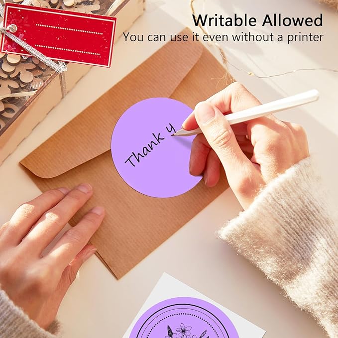 3 X 3 Inch Round Thermal Labels Circle Color Coding Labels Printable Waterproof 500PCS Round Stickers Adhesive Writable for Office, Home, Garage, DIY Sticker,Barcodes,Name Tag, Light Purple