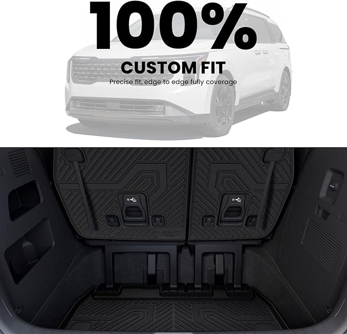 LASFIT Cargo Mat & Backrest Mats for Kia Carnival 2026 2025 2024 2023 2022 / Kia Carnival Hybrid 2025-2026, All Weather TPE Custom Fit Car Trunk Mats Cargo Liners Accessoires, Black