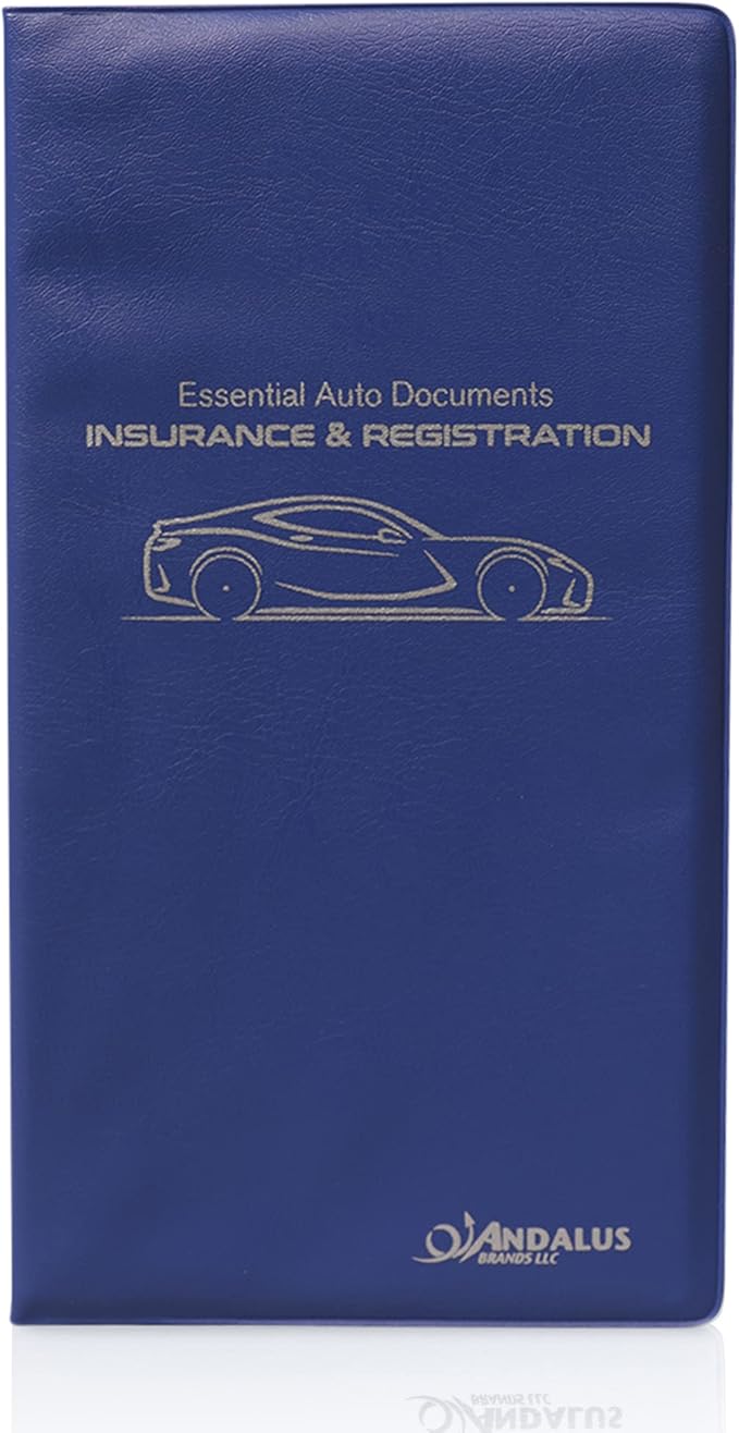 Andalus Auto Registration & Insurance Card Holder Pack of 1, Waterproof Essential Car Registration Holder with Hook & Loop Closure, Perfect for Every Vehicles Glove Boxes (Blue - 9.5" x 5.15")