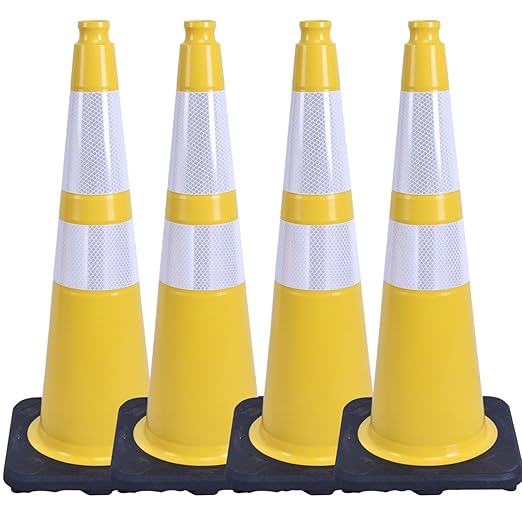 BESEA 4PACK 28” inch Traffic Safety Cones Yellow Road Parking Cones Heavy Duty Construction Cone Structurally Stable for Traffic Control at Public Place