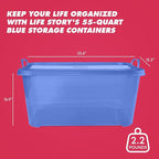 Life Story 6 Pack Light Duty Stackable Storage Bin, 55 Quart Home Organizer, Versatile Lightweight Locking Bins with Carrying Handles, Blue