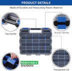 Andalus Tools Organizer Box, Small Parts Storage 34-Compartment Double-Sided Portable Hardware Organizer Removable Plastic Dividers for Screws, Nuts, Bolts, Nails – Blue (2 Pack, 12.5" x 10.5" x 3")