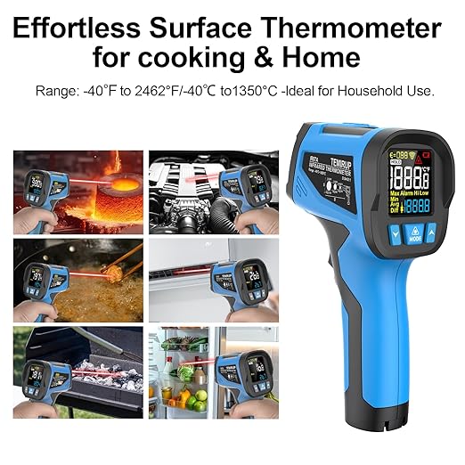 Infrared Thermometer Temperature Gun, Non-Contact High Temp Thermometer with Probe, 30:1 Laser Pyrometer with Color LCD for Cooking, Engine, Kiln, Forging, HVAC & Industrial, -40℉ to 2462℉