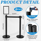 Geelin 6 Pack 9.8 ft Heavy Duty Crowd Control Stanchions Stainless Steel Stanchion Set with 6 Safety Barrier Post with Retractable Belt and 1 Sign Holder Crowd Control Barrier (Black)