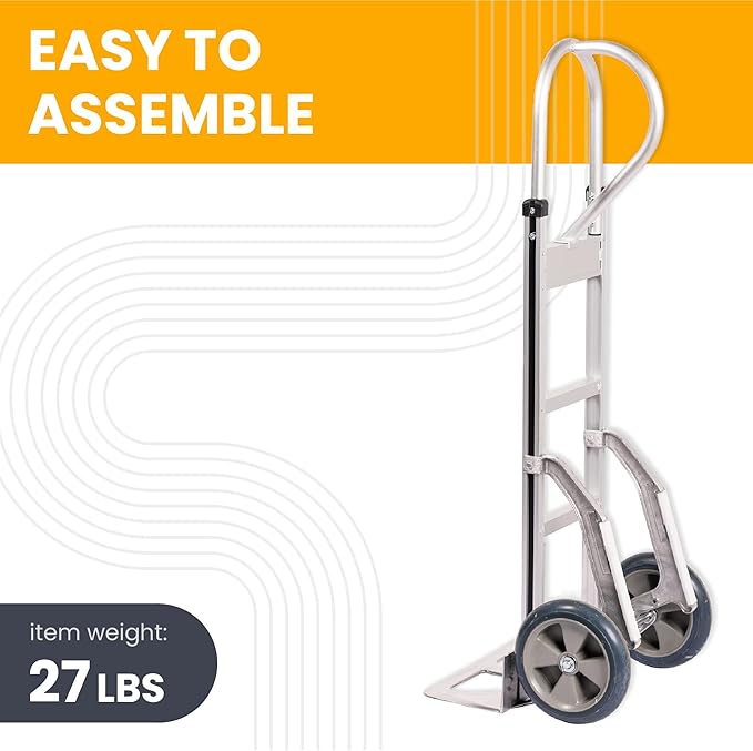 Heavy Duty Hand Truck with Vertical Loop Handle - Aluminum Dolly Cart for Moving - 500 Pound Capacity - 10" Rubber Wheels - 52.25" H x 17.5" W with 17.75" x 9.5" Diecast Nose Plate