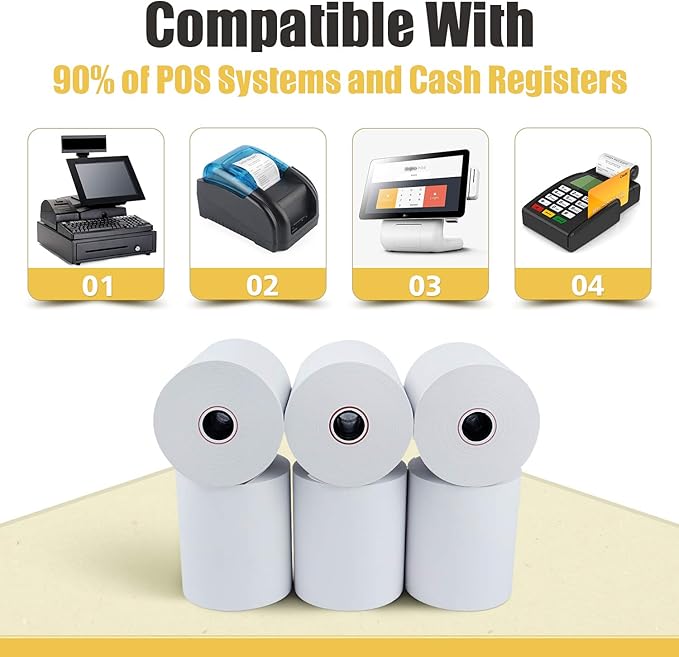 (30 Rolls) 3-1/8 X 230 ft Thermal Credit Card Paper, 80mm Receipt Printer Square POS Register - Azure Zone