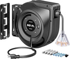 DEWENWILS Retractable Extension Cord Reel, 60FT Retractable Cord Reel, 12AWG/3C SJTOW, Lighted Triple Tap Outlets, 15A Circuit Breaker, Wall/Ceiling Mounted Heavy Duty Power Cord