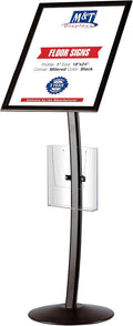 M&T Displays Curved Menu Board 18x24 Inch Pedestal Sign Holder with 8.5x11 Inch Brochure Holder Black Floor Standing Aluminum Front Loading Easy Open Poster Message Advertisement Post
